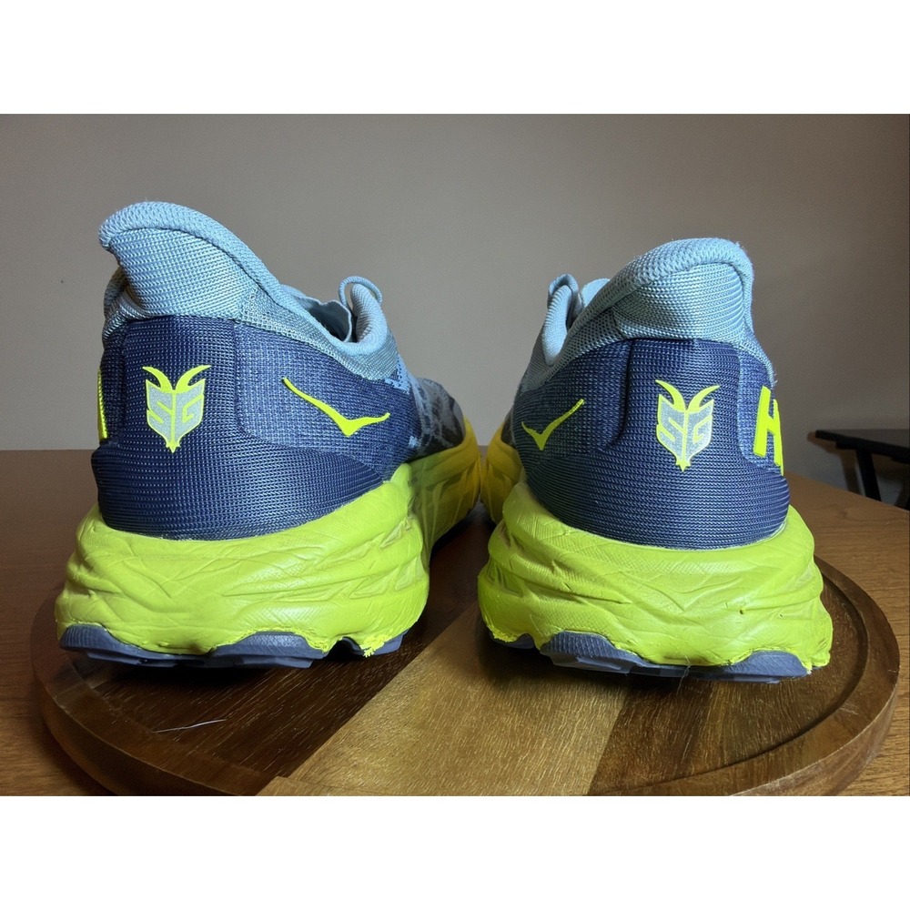 HOKA ONE ONE Men's Shoes Size 14 2E Speedgoat 5 Wide Stone Blue/ Dark Citron - Picture 3 of 16